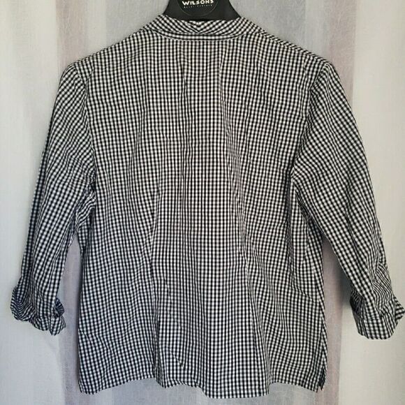 Talbots Womens Long Sleeve Shirt Size 12 Blouse Black White Checkered Non-iron - Picture 6 of 10